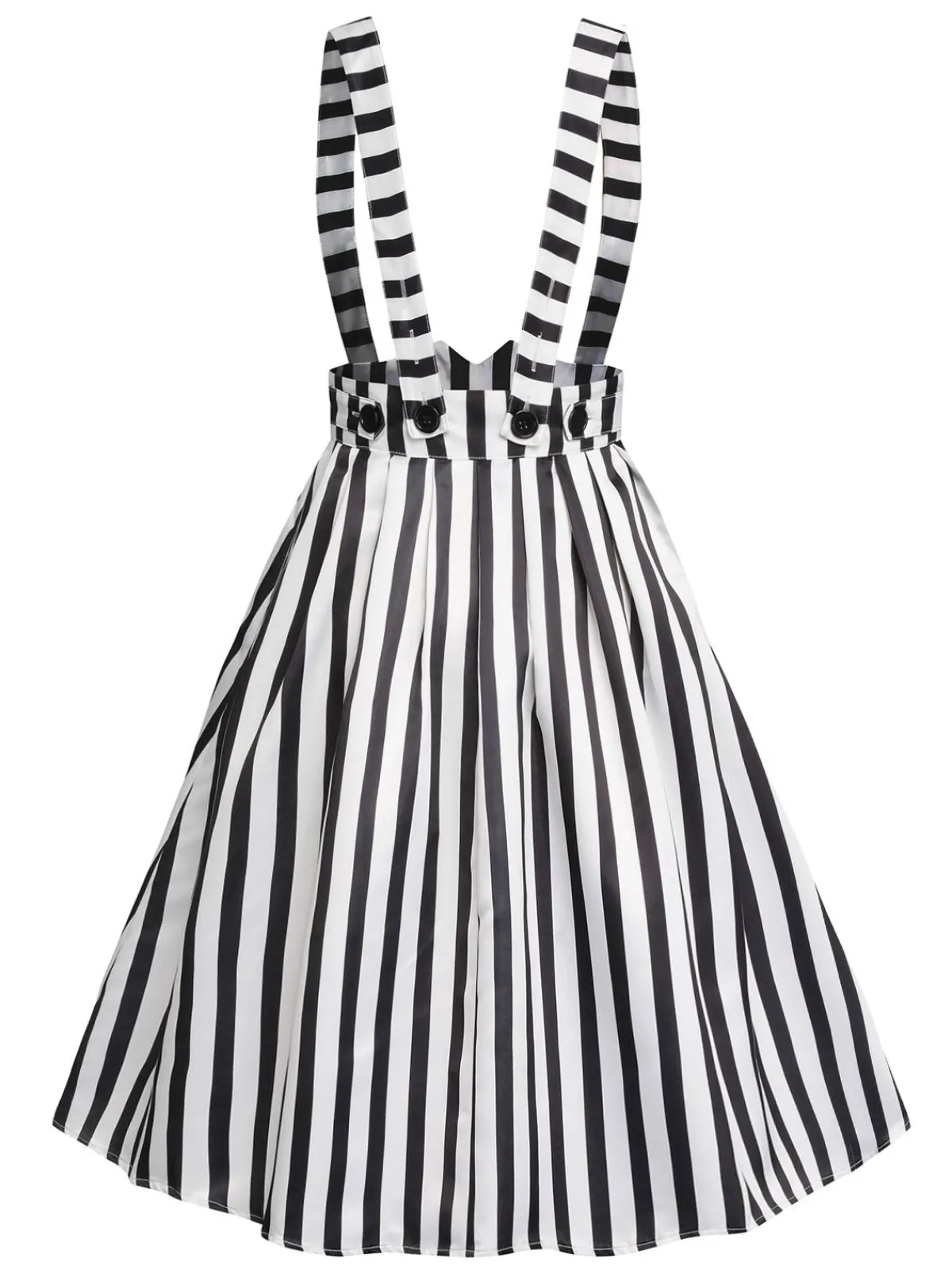 Hot Retro Stage 2PCS 1950s Black Solid Blouse & Suspender Skirt Black & White