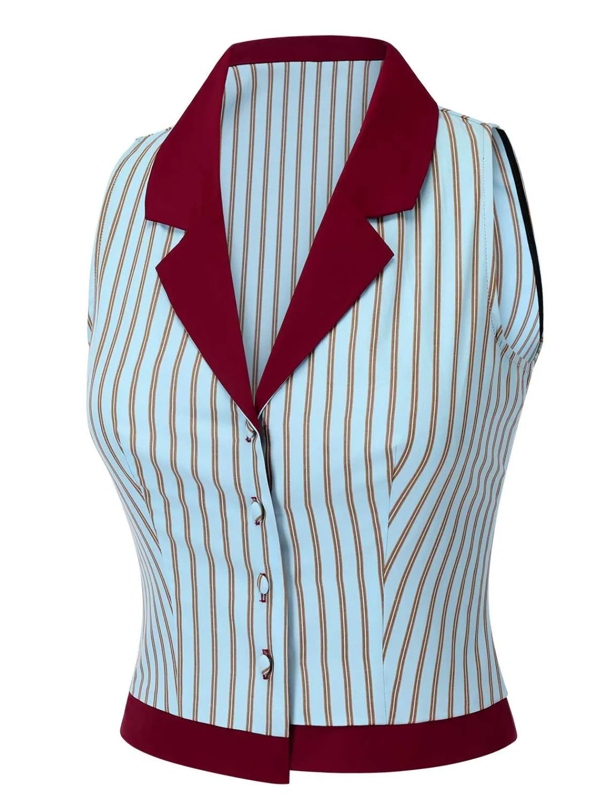 Fashion Retro Stage 2PCS 1950s Blue Stripes Patchwork Blouse & Red Solid Shorts Blue & Red