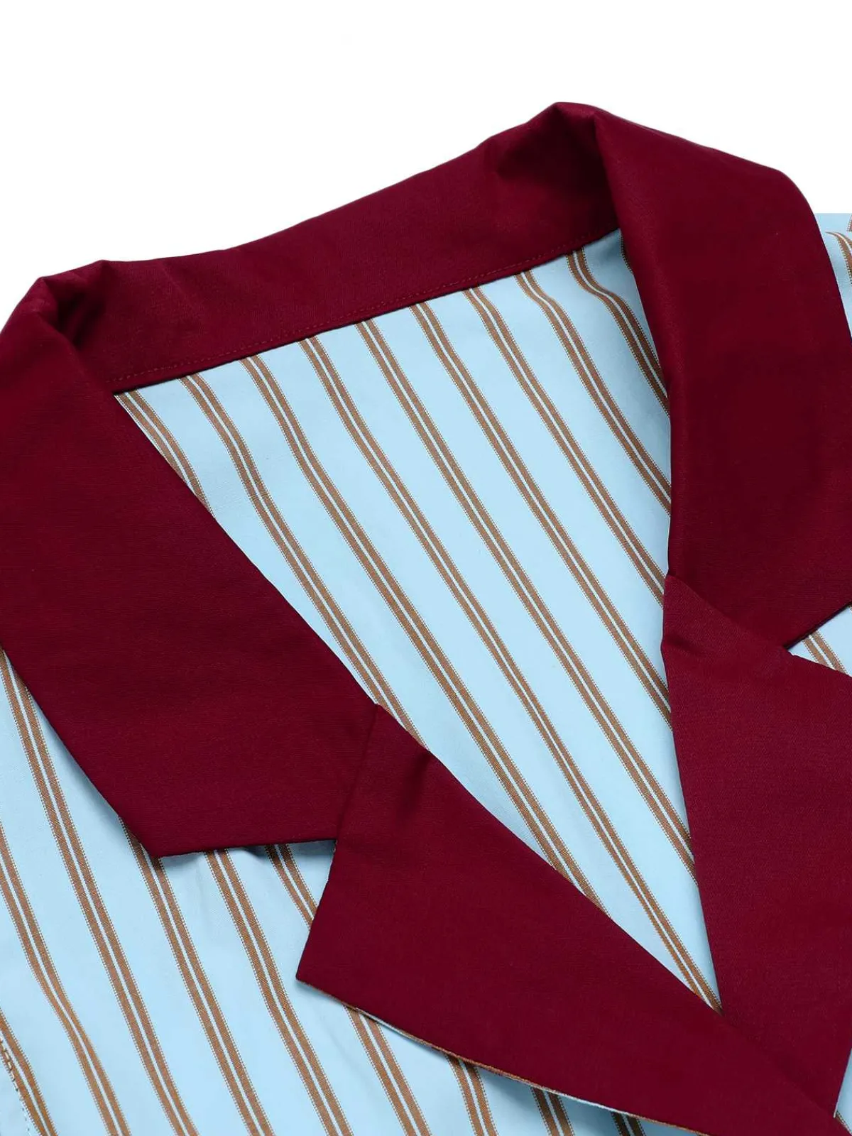 Fashion Retro Stage 2PCS 1950s Blue Stripes Patchwork Blouse & Red Solid Shorts Blue & Red