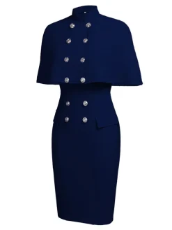 Online Retro Stage 2PCS 1960s Button Work Pencil Dress