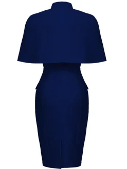 Online Retro Stage 2PCS 1960s Button Work Pencil Dress