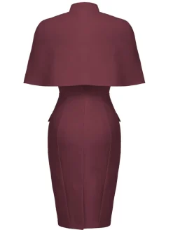 Online Retro Stage 2PCS 1960s Button Work Pencil Dress