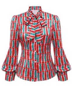 Clearance Retro Stage 2PCS 1950s Candy Tie-Up Blouse & Black Suspender Pants Pink & Black