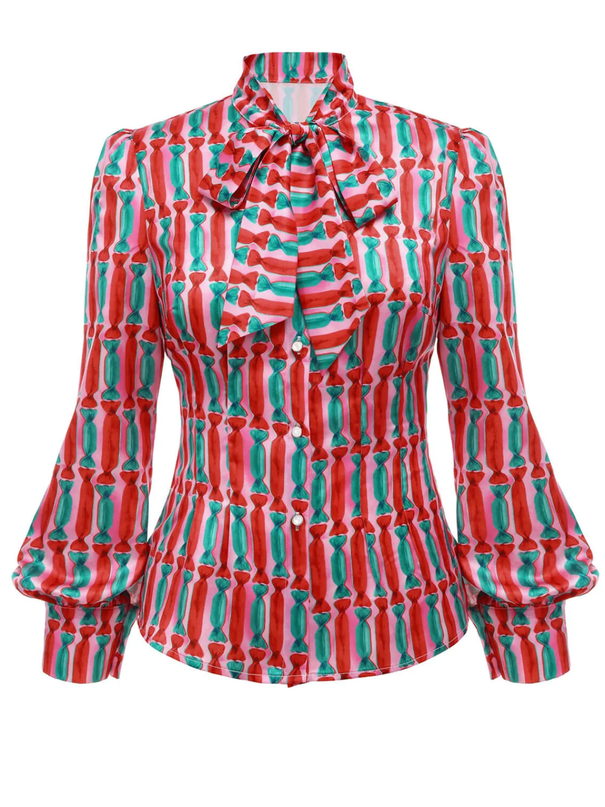 Clearance Retro Stage 2PCS 1950s Candy Tie-Up Blouse & Black Suspender Pants Pink & Black