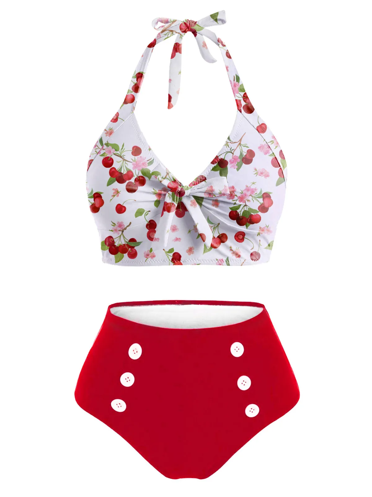 Outlet Retro Stage 2PCS 1950s Cherry Patchwork Bikini Set Red