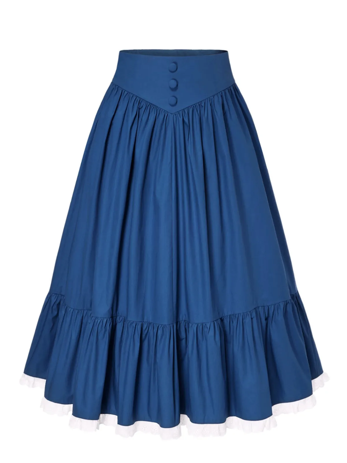 Discount Retro Stage 2PCS 1940s Cotton Cream V-Neck Top & Blue Pleated Skirt Cream White & Dark Blue