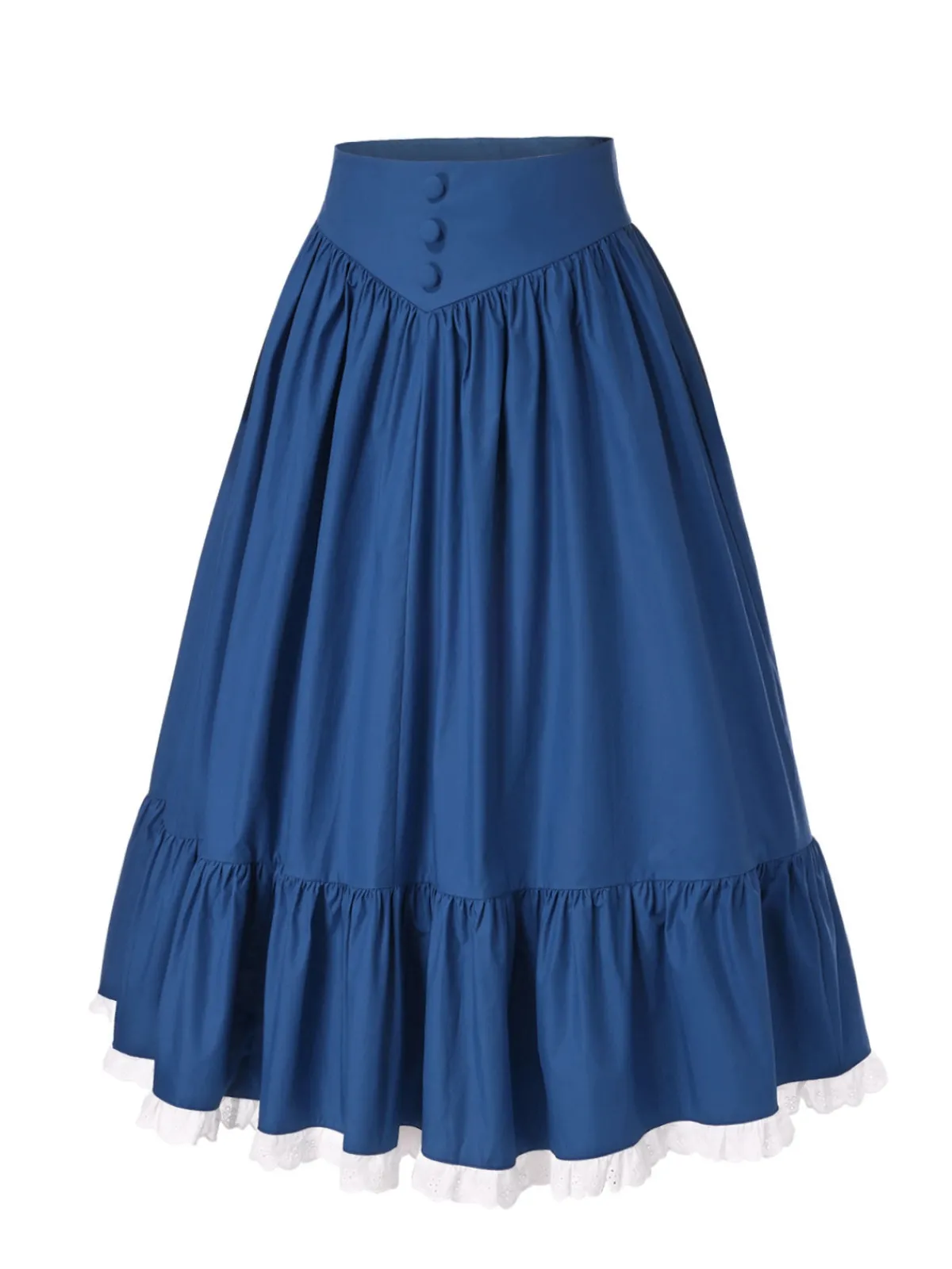 Discount Retro Stage 2PCS 1940s Cotton Cream V-Neck Top & Blue Pleated Skirt Cream White & Dark Blue