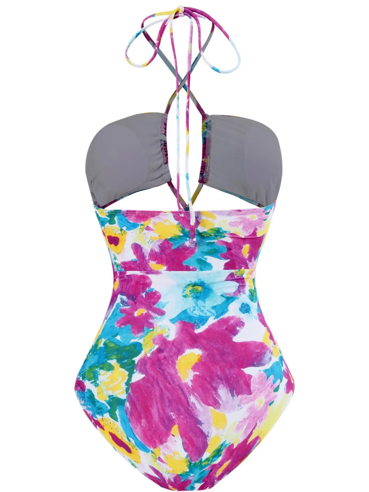 Sale Retro Stage 2PCS 1940s Cutout Halter Oil Painting Swimsuit & Cover-Up