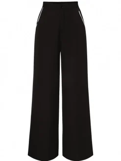 Clearance Retro Stage 2PCS 1950s Deep V-Neck Polka Dots Top & Straight-Leg Pants White & Black