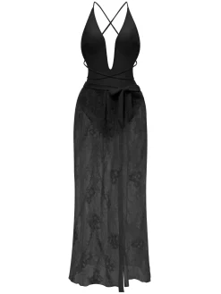 Online Retro Stage 2PCS 1940s Deep-V One-Piece Swimsuit & Lace Cover-Up