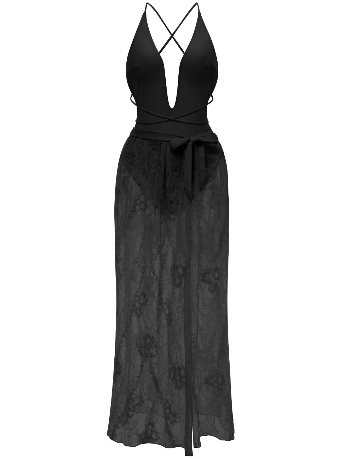 Online Retro Stage 2PCS 1940s Deep-V One-Piece Swimsuit & Lace Cover-Up