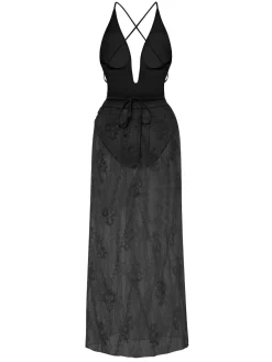 Online Retro Stage 2PCS 1940s Deep-V One-Piece Swimsuit & Lace Cover-Up
