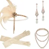 Fashion Retro Stage 4PCS 1920s Feather Headband Gloves Accessories Set