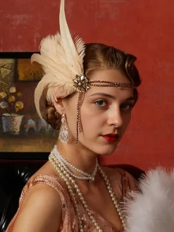 Fashion Retro Stage 4PCS 1920s Feather Headband Gloves Accessories Set