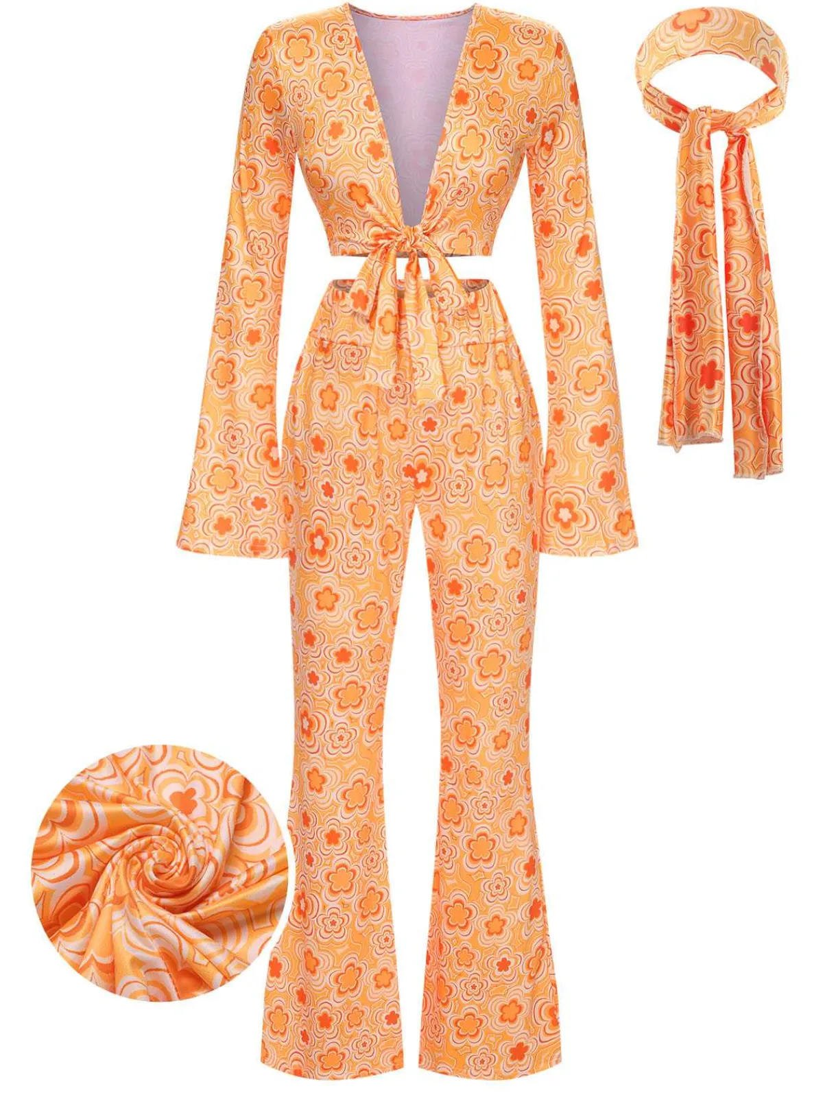 Hot Retro Stage 3PCS 1970s Flare Sleeve Disco Hippie Costume Set