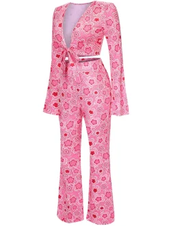 Hot Retro Stage 3PCS 1970s Flare Sleeve Disco Hippie Costume Set