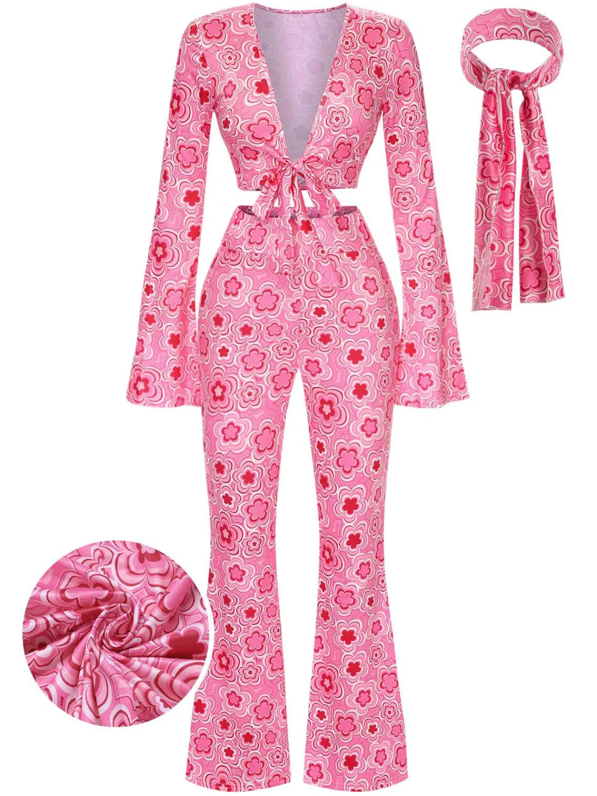 Hot Retro Stage 3PCS 1970s Flare Sleeve Disco Hippie Costume Set