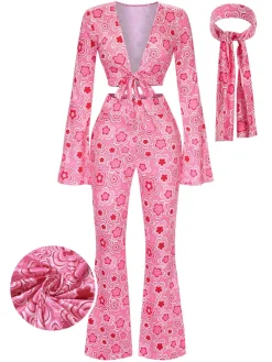 Best Retro Stage 3PCS 1970s Flare Sleeve Disco Hippie Costume Set