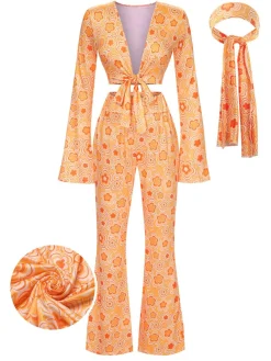 Best Retro Stage 3PCS 1970s Flare Sleeve Disco Hippie Costume Set