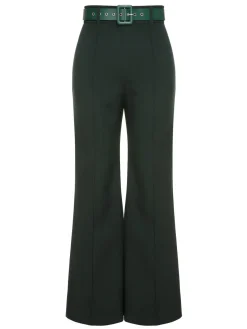 Best Retro Stage 2PCS 1930s Floral Blouse & Green Wideleg Pants White & Green