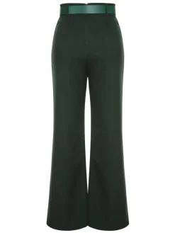 Best Retro Stage 2PCS 1930s Floral Blouse & Green Wideleg Pants White & Green