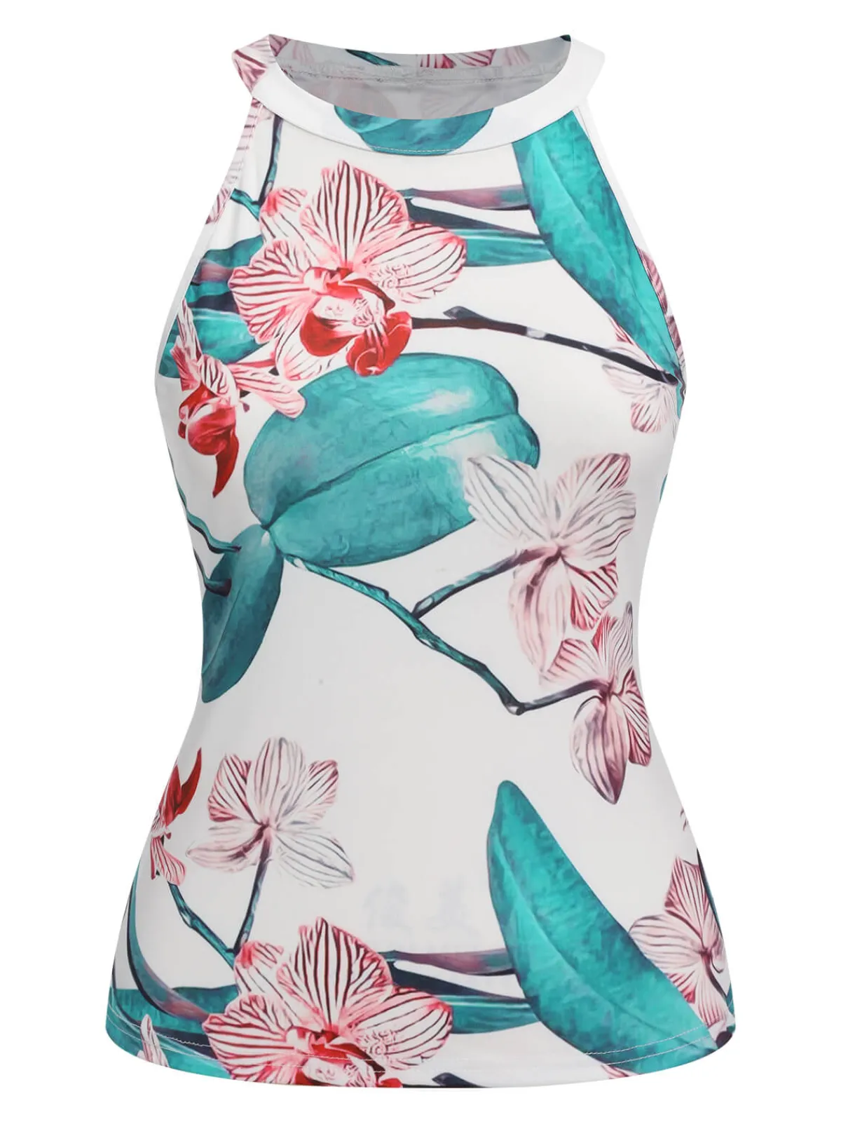 Discount Retro Stage 2PCS 1970s Floral Crewl Halter Top & Shorts With Belt