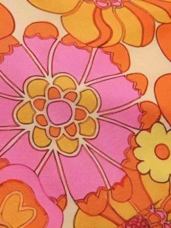 Outlet Retro Stage 2PCS 1960s Floral Halter Top & Solid Skirt Orange