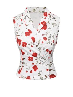 Fashion Retro Stage 2PCS 1930s Floral Lapel Top & Pleated Fishtail Skirt White & Black