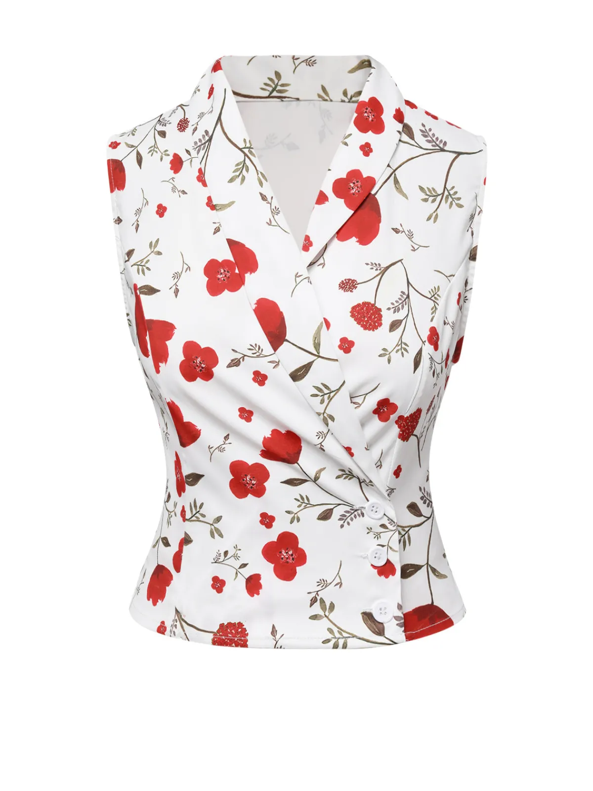 Fashion Retro Stage 2PCS 1930s Floral Lapel Top & Pleated Fishtail Skirt White & Black