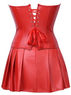 Hot Retro Stage 2PCS 1970s Gothic Faux Leather Bandeau Corset & Skirt