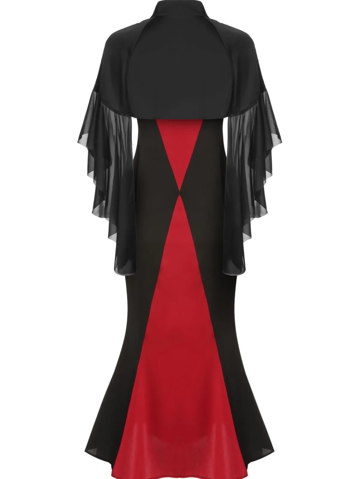 Sale Retro Stage 2PCS 1930s Halloween Fishtail Dress & Sheer Coat Black & Red