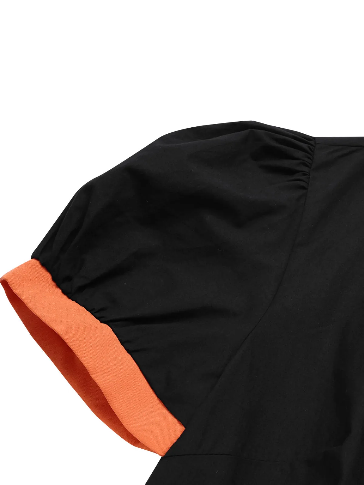 Hot Retro Stage 2PCS 1940s Halloween Peter Pan Collar Blouse & Smiley Face Mesh Skirt Black & Orange