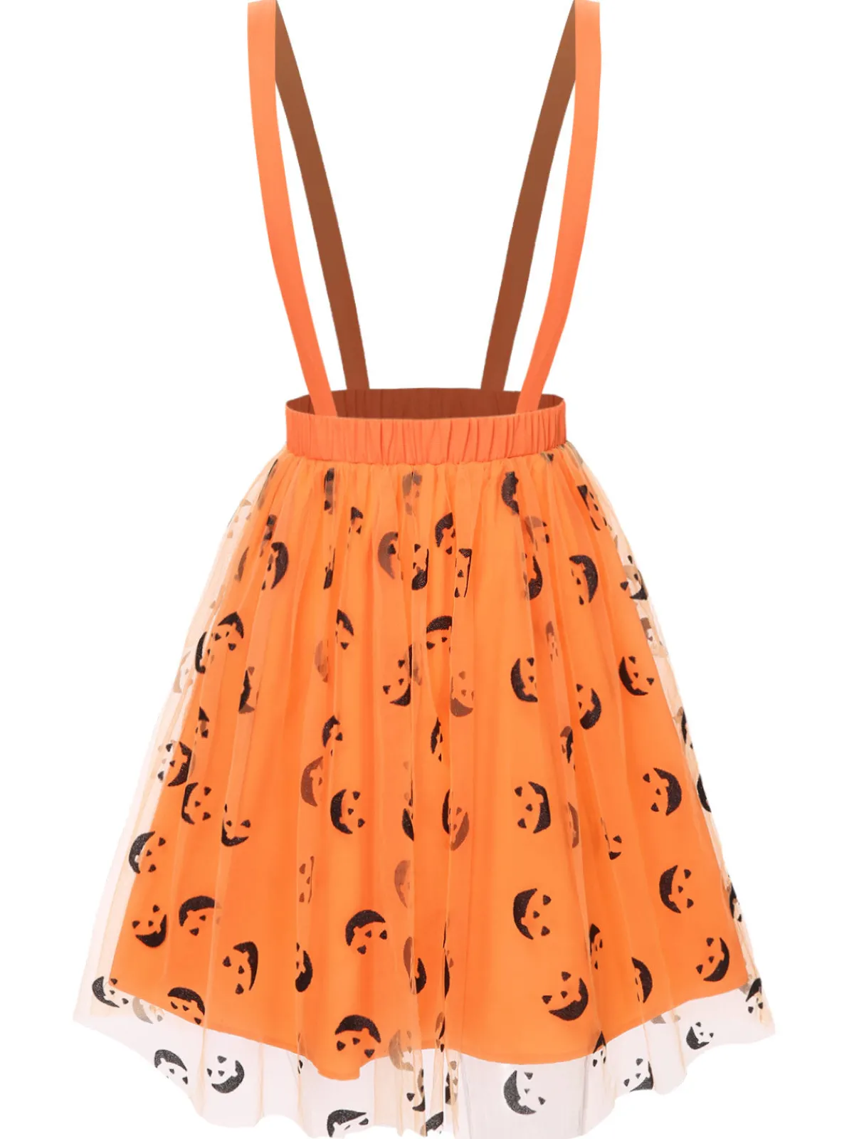Hot Retro Stage 2PCS 1940s Halloween Peter Pan Collar Blouse & Smiley Face Mesh Skirt Black & Orange