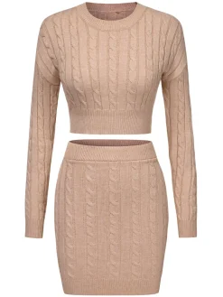 Online Retro Stage 2PCS 1960s Knitted Cropped Sweater & Skirt
