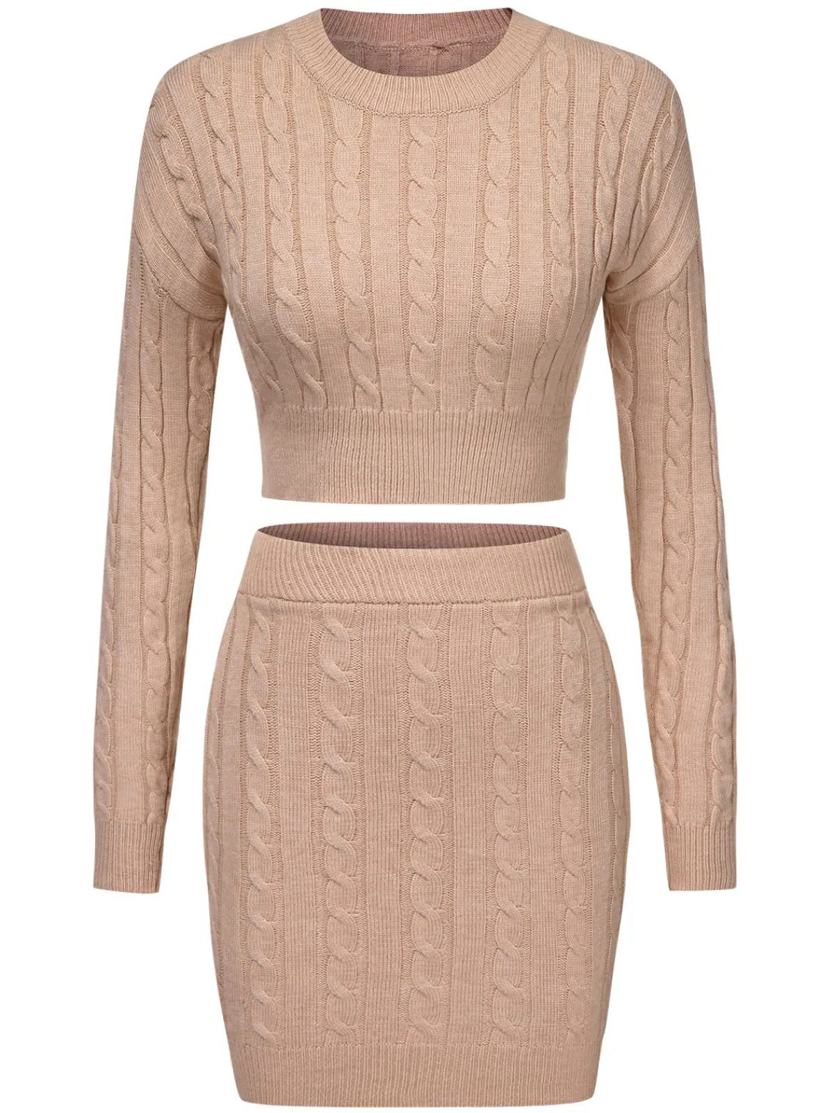 Online Retro Stage 2PCS 1960s Knitted Cropped Sweater & Skirt