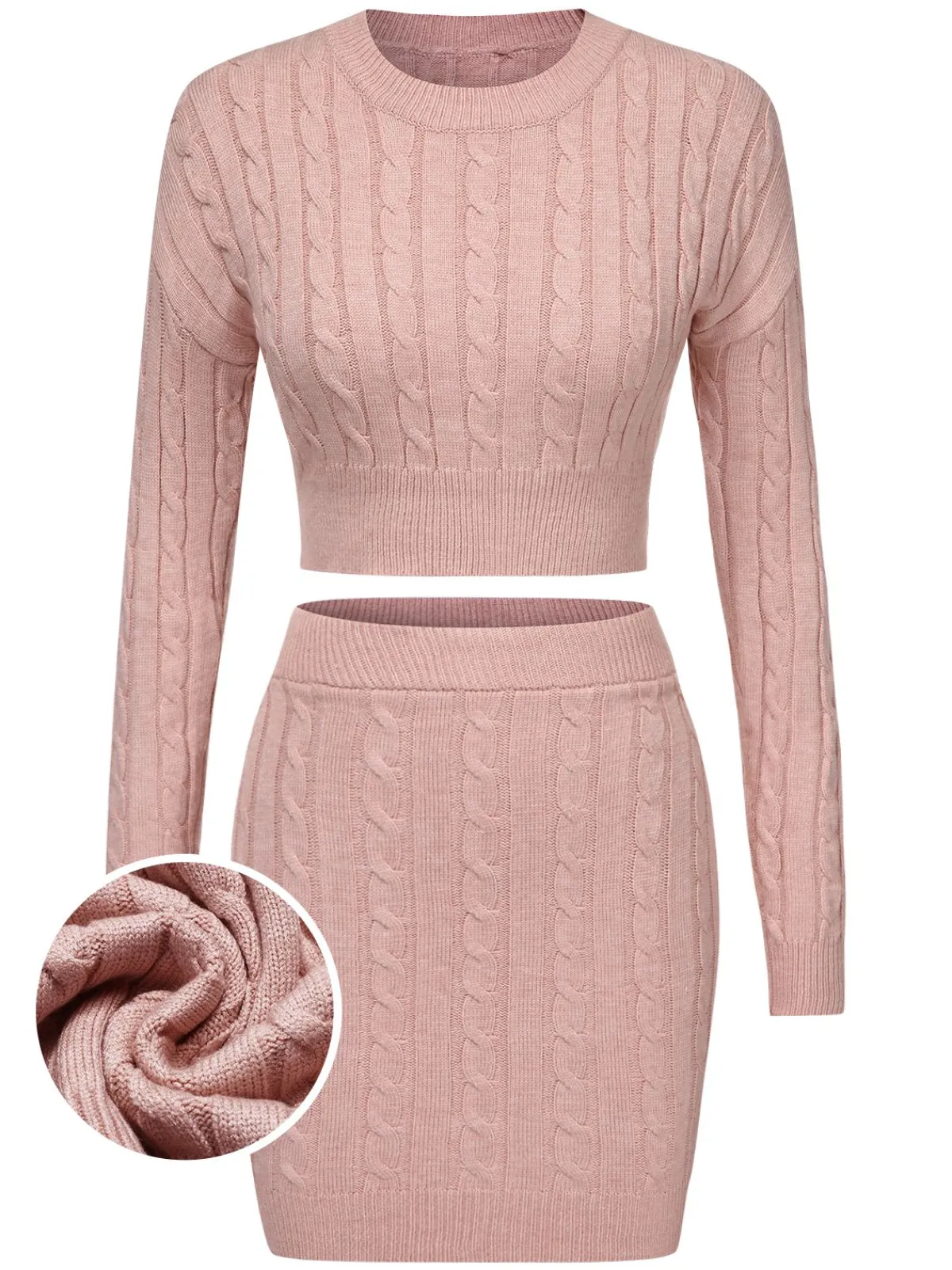 Online Retro Stage 2PCS 1960s Knitted Cropped Sweater & Skirt