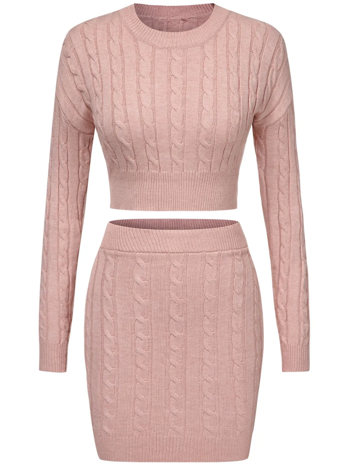 Online Retro Stage 2PCS 1960s Knitted Cropped Sweater & Skirt