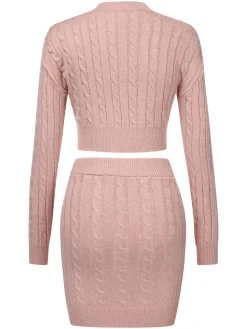 Online Retro Stage 2PCS 1960s Knitted Cropped Sweater & Skirt