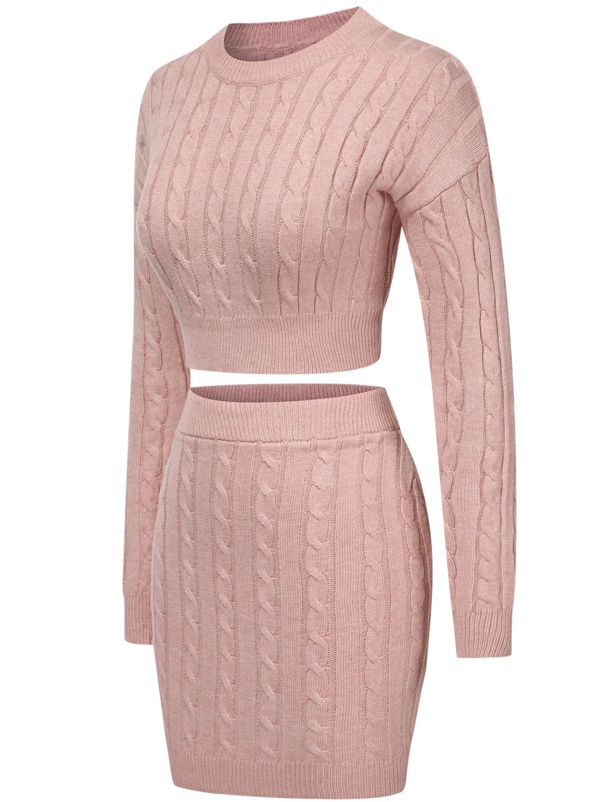 Online Retro Stage 2PCS 1960s Knitted Cropped Sweater & Skirt