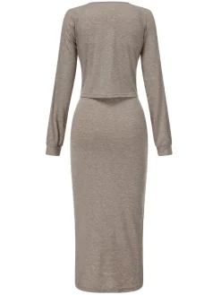 Fashion Retro Stage 2PCS 1960s Knitted Slit Tube Dress & Short Cardigan