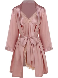 Sale Retro Stage 2PCS 1970s Lace Suspender Nightdress & Robe
