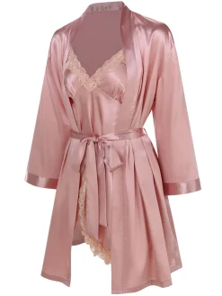 Sale Retro Stage 2PCS 1970s Lace Suspender Nightdress & Robe