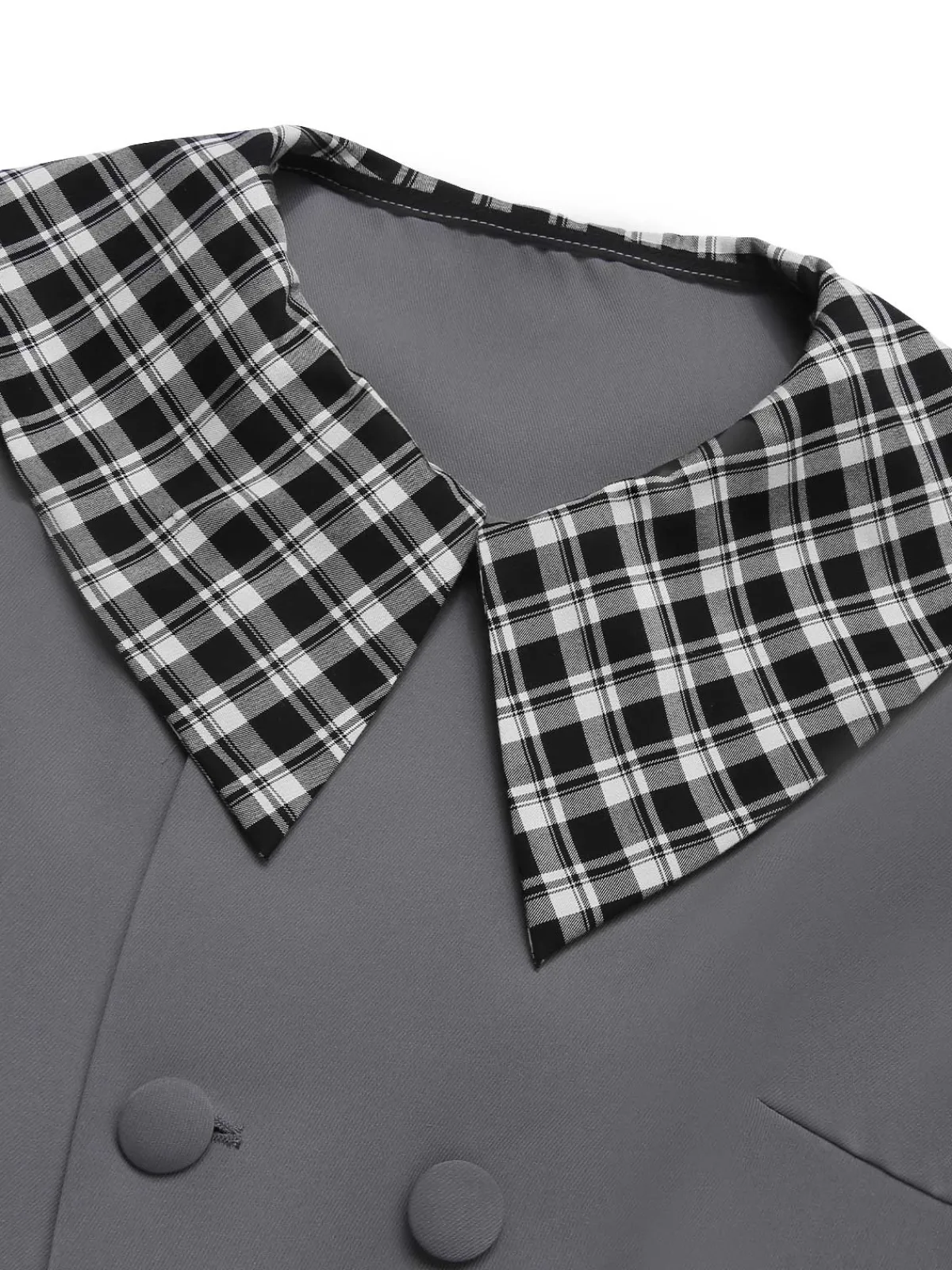 Hot Retro Stage 2PCS 1950s Lapel Rolled Sleeve Plaids Coat & Strap Dress Dark Gray