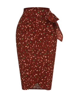 Best Retro Stage 2PCS 1970s Long Sleeves Top & Dots Skirt Brown