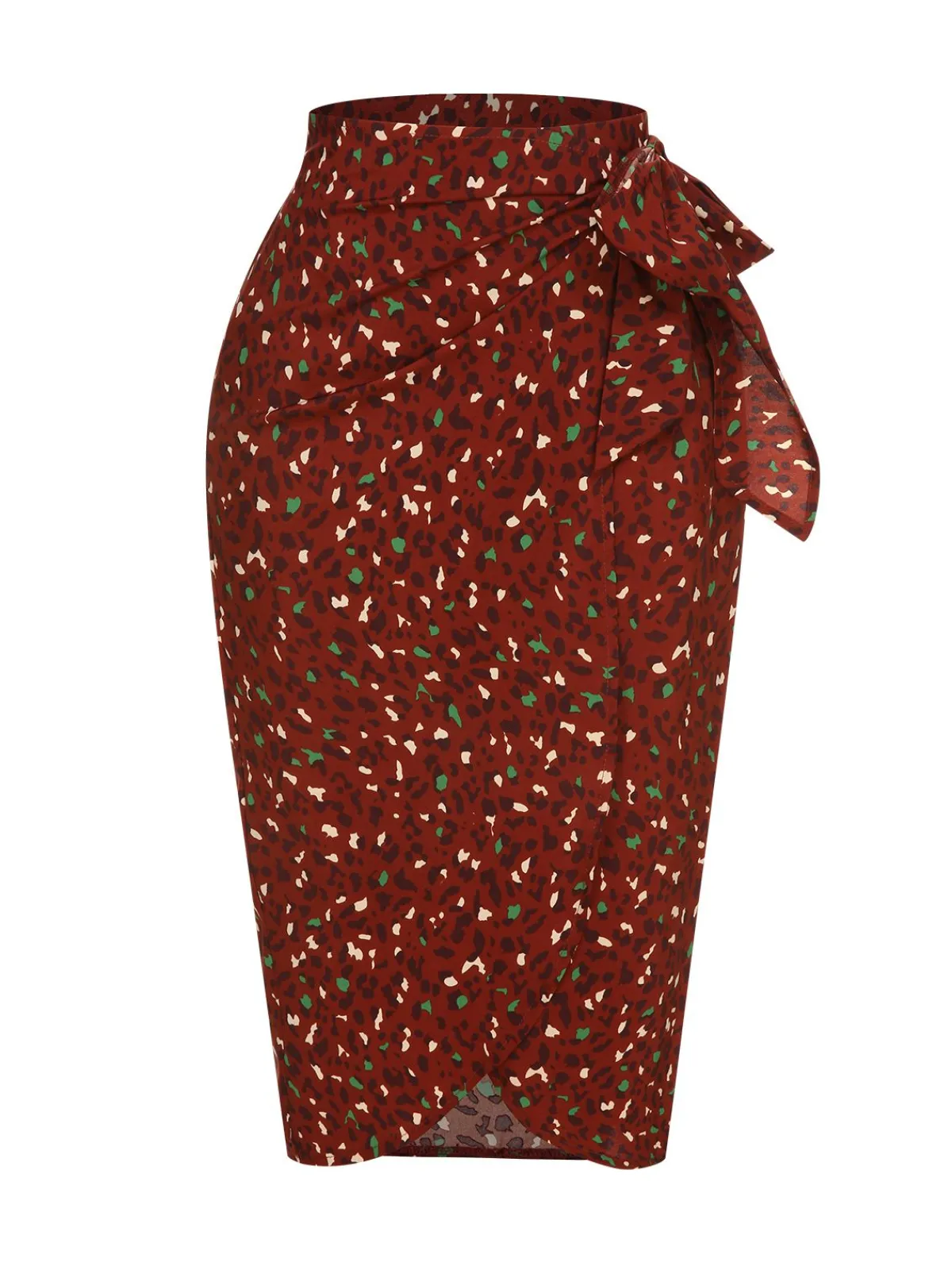 Best Retro Stage 2PCS 1970s Long Sleeves Top & Dots Skirt Brown