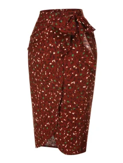 Best Retro Stage 2PCS 1970s Long Sleeves Top & Dots Skirt Brown