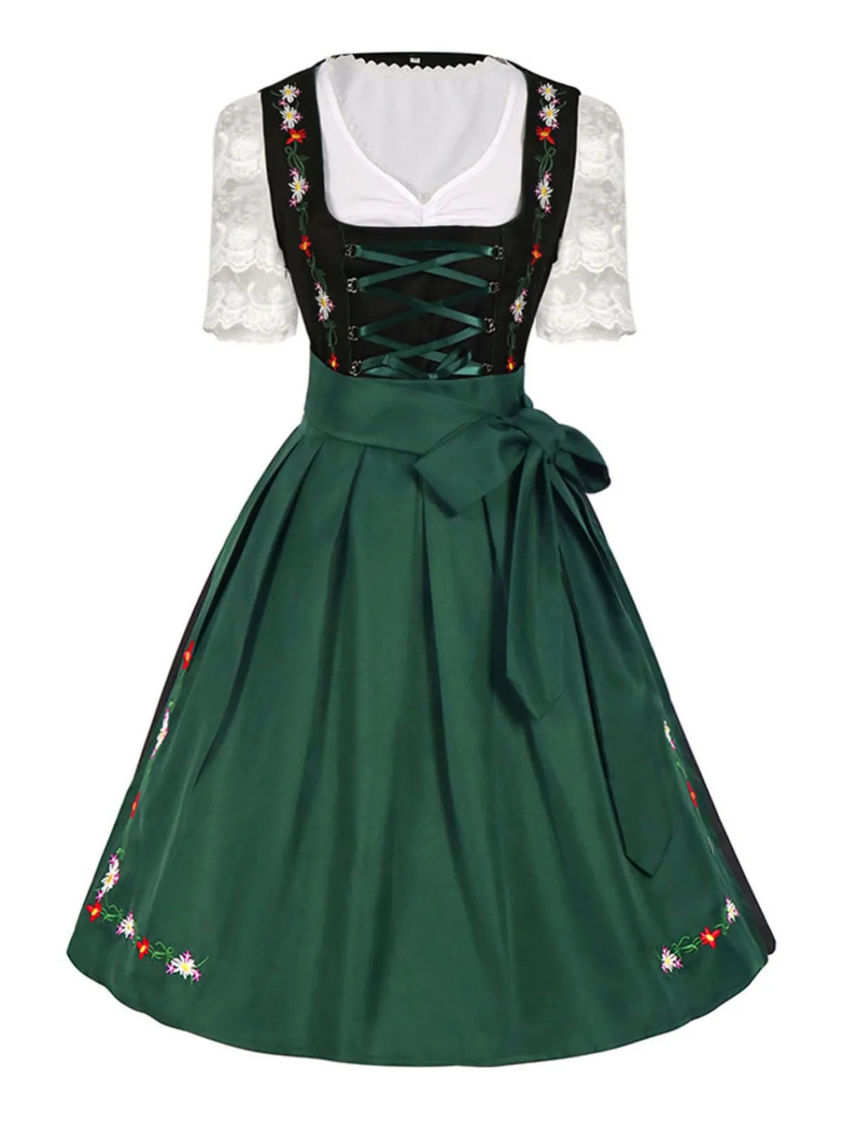 Online Retro Stage 2PCS 1950s Oktoberfest White Top & Black Dress & Apron Green