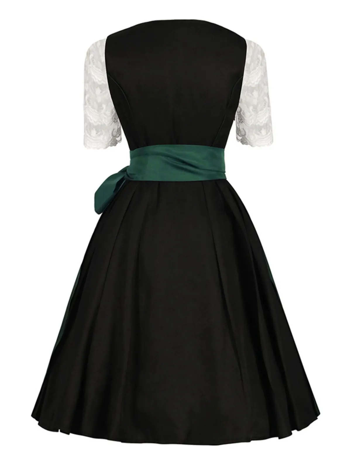 Online Retro Stage 2PCS 1950s Oktoberfest White Top & Black Dress & Apron Green