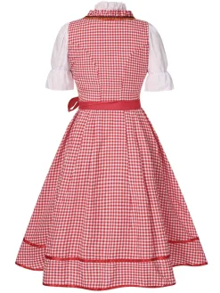 Hot Retro Stage 2PCS 1950s Oktoberfest White Top & Plaid Dress & Apron Red