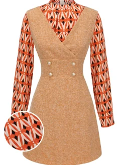 Outlet Retro Stage 2PCS 1960s Blouse & Tweed Mini Dress Orange